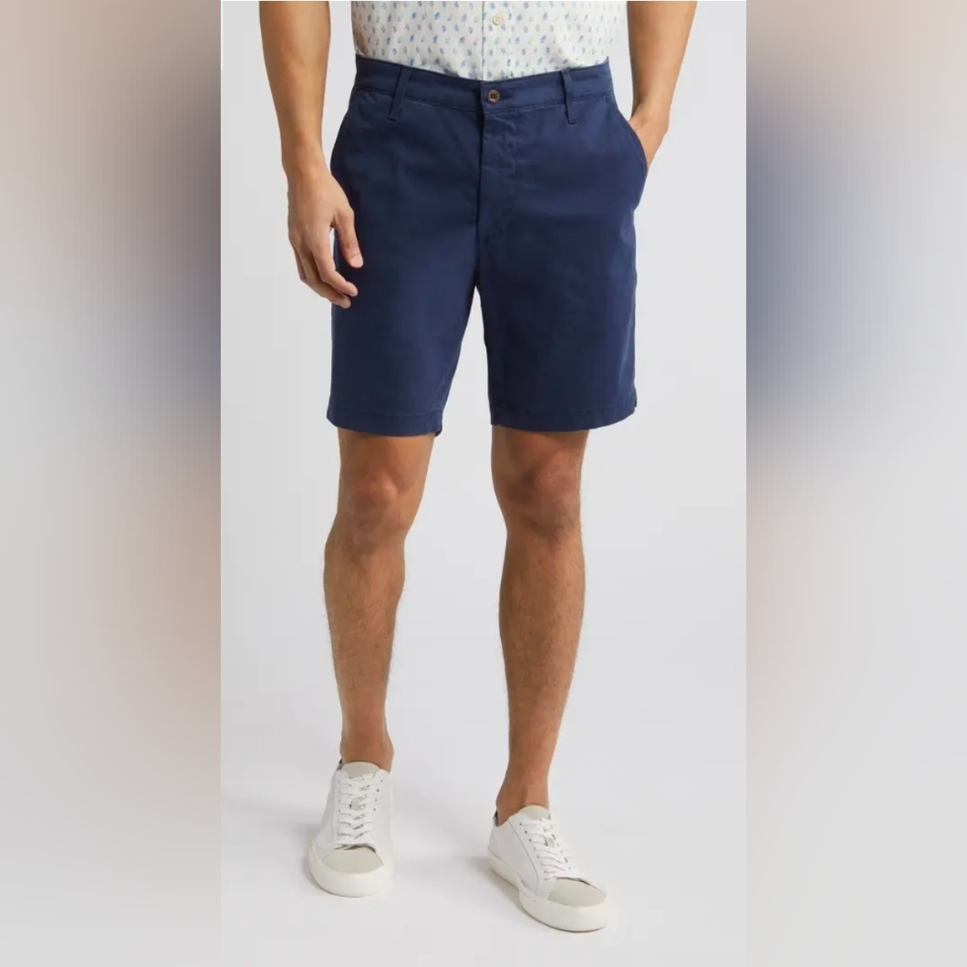 Wanderer Men's Slim Shorts Cotton Stretch Chino Casual Navy Blue Size 36r
